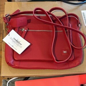 Brand New Wise Owl  Red Leather Crossbody Shoulder Bag